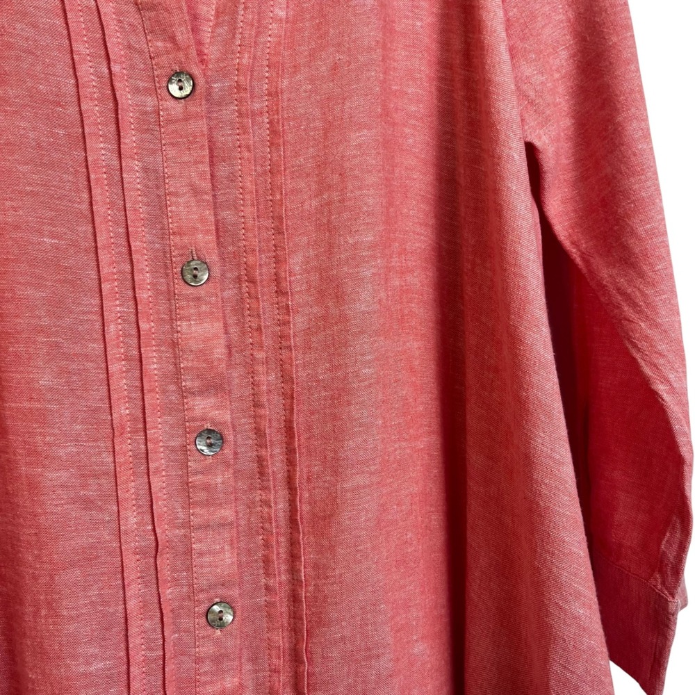 Calypso St Barth Coral Linen Blend Pintuck Midi Shirt Dress M Coastal Lagenlook - Picture 6 of 11
